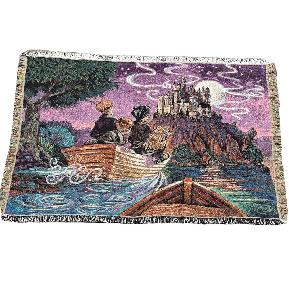 Vintage Harry Potter Journey to Hogwarts Woven Tapestry Blanket Throw - Picture 1 of 12